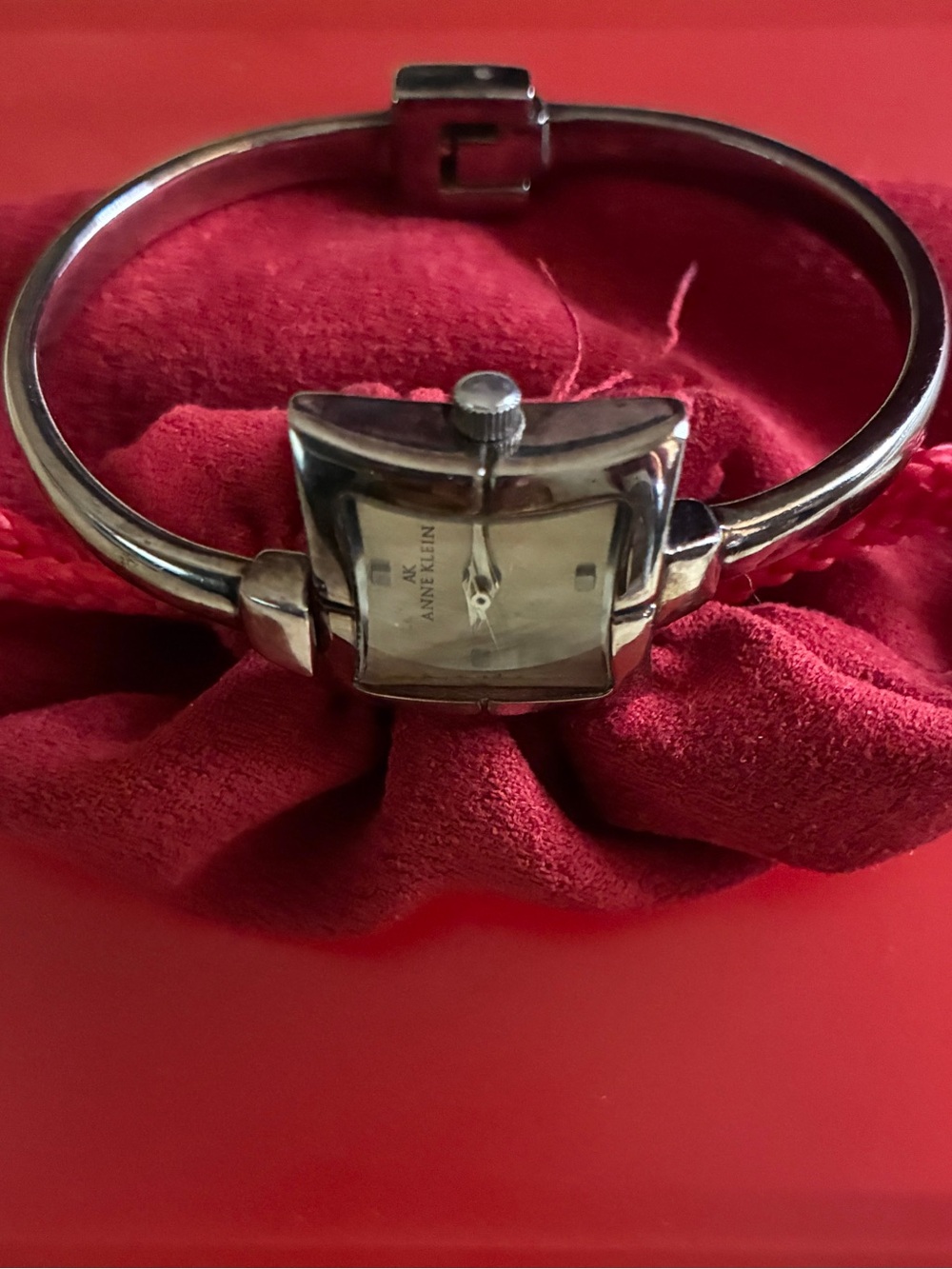 Vintage Anne Klein Silver Bangle Watch Square Dial Minimalist Corporate Chic